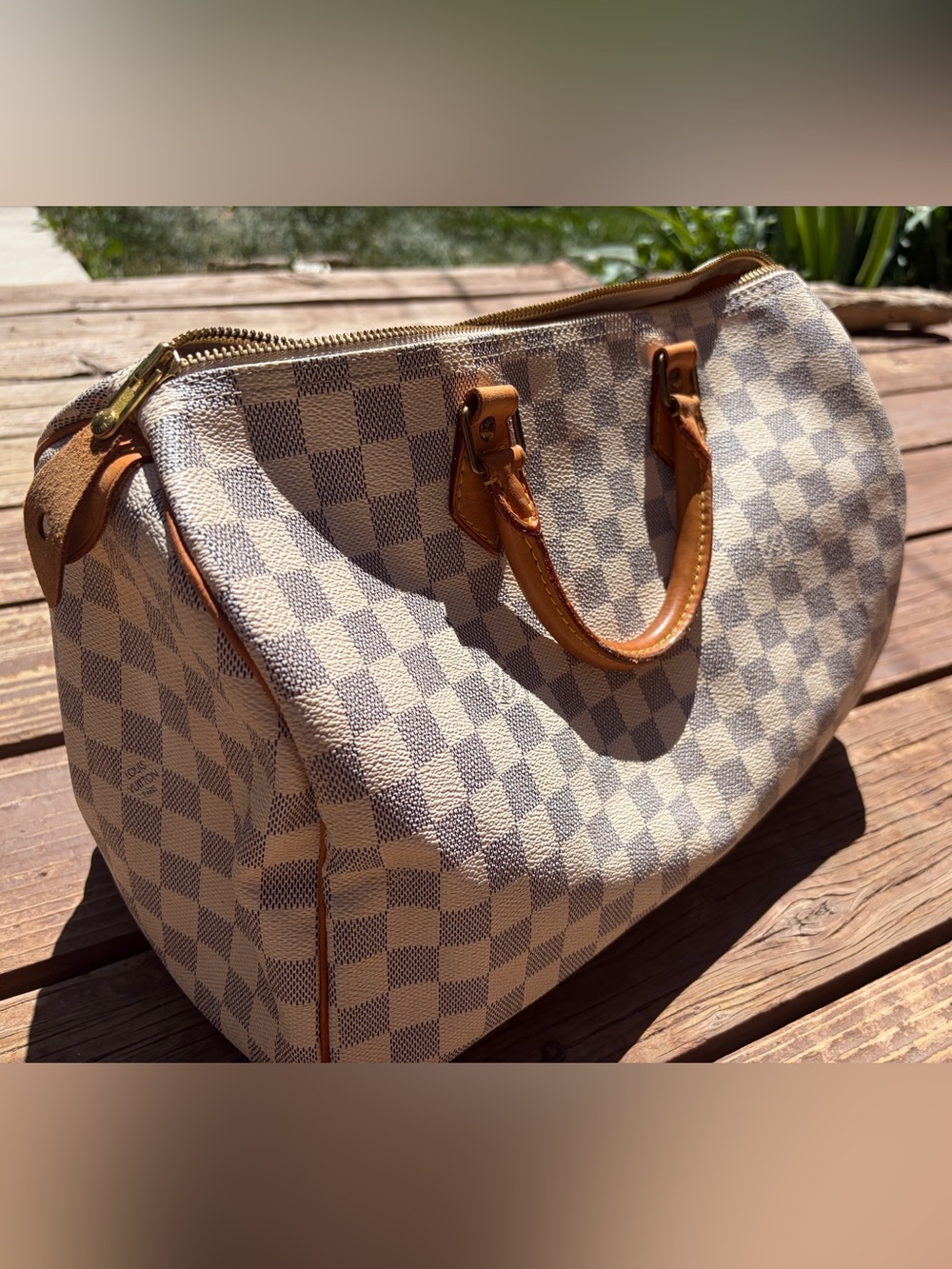 Authentic Louis Vuitton Speedy 35 handbag Damier White Azur